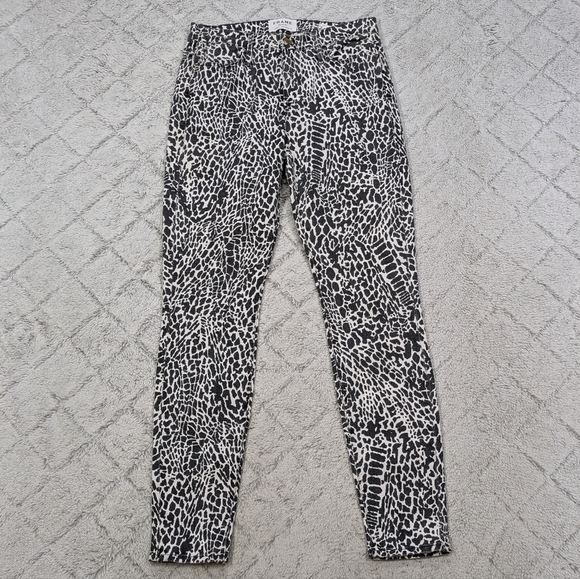 Frame Jeans Women's 27 White Black Animal Print Le High Rise Skinny 28” - Picture 1 of 9